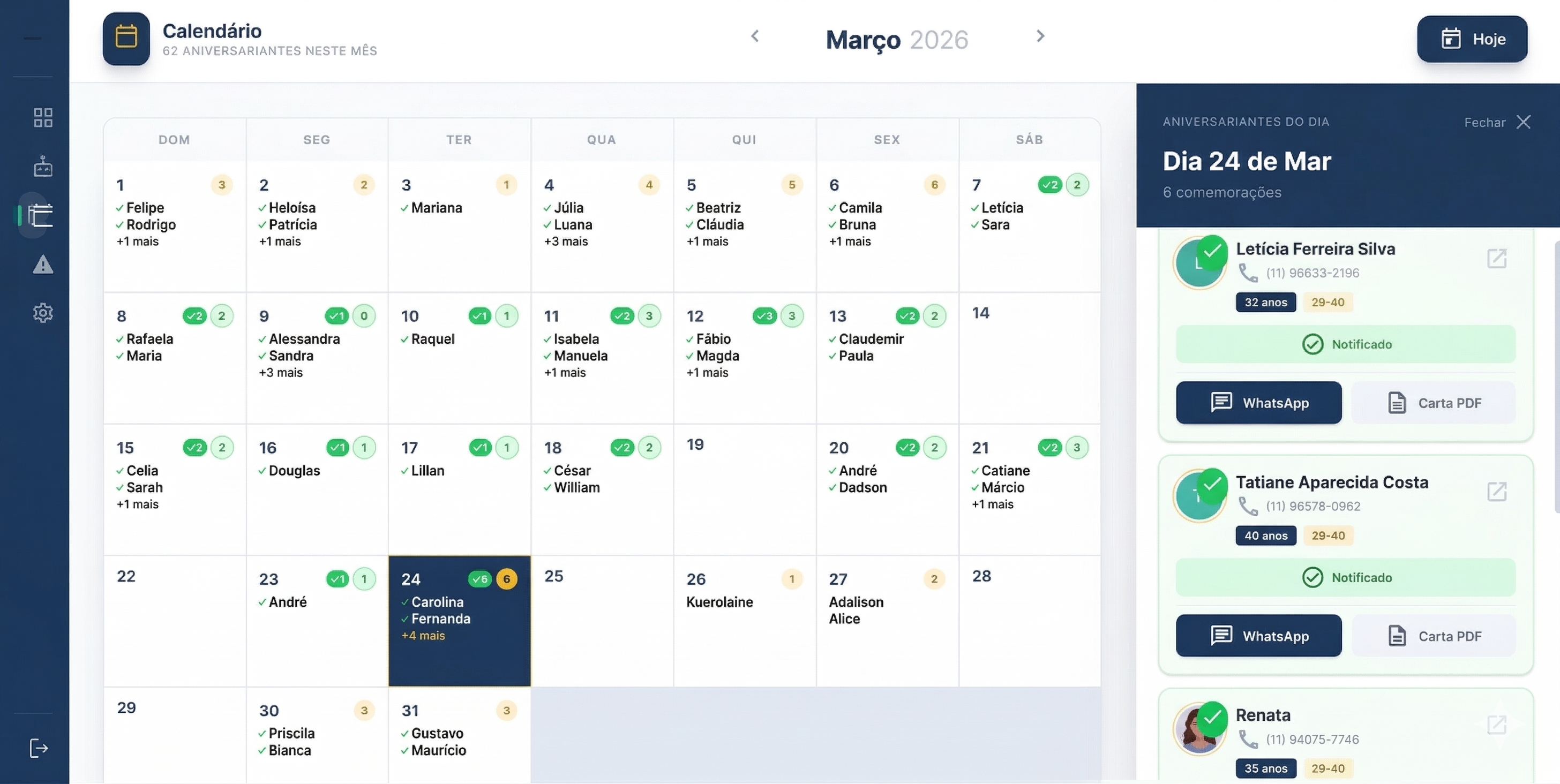 Calendário mensal